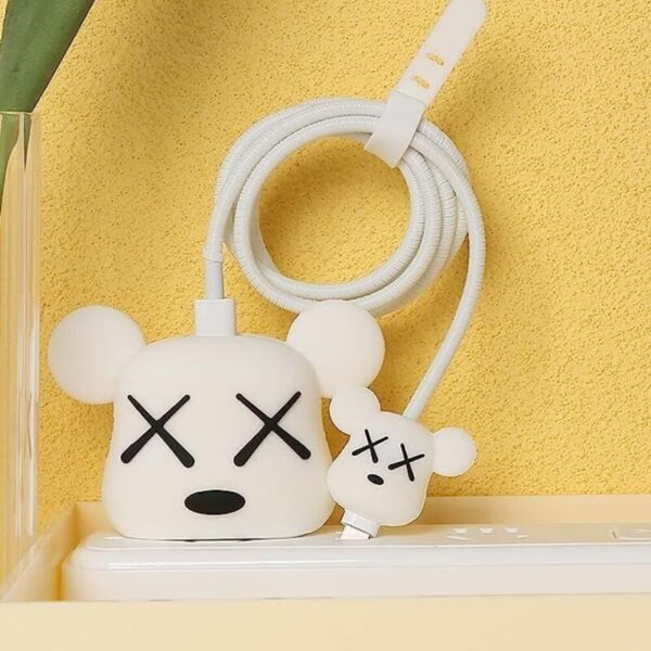 3D Silicone Animated Case For Apple Charger White Bear