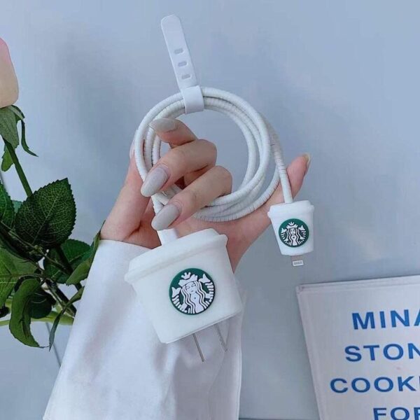 3D Silicone Animated Case for Apple Charger Starbucks White