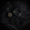 Black Airpods Pro with Transparent Silicone Case and Watch Ultra